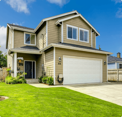A beige colored house