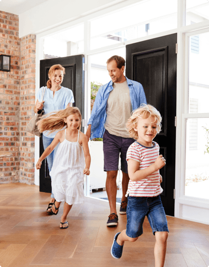 family entering house